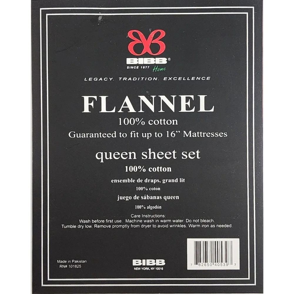 BIBB Home Heavy Cotton Flannel Sheet Set Queen Size Ivory 4pc Soft Cozy And Warm